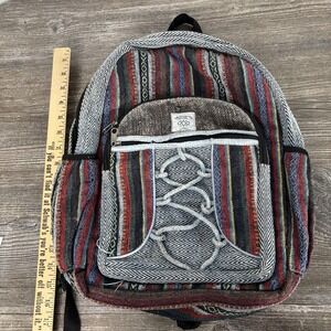 The Collection Royal Backpack Unisex Large Multicolor Hemp Striped Boho Nepal
